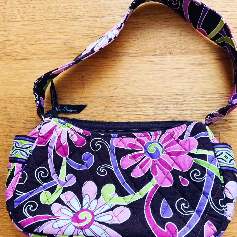 Vera Bradley black and purple floral shoulder bag